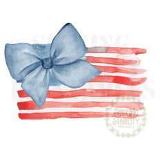 an american flag with a blue bow on it