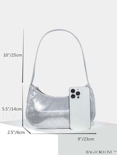 BagForLove - Sparkling Embellished Hobo Bag Product Description Color Silver Details Contrast Sequin Magnetic No Style Glamorous Bag Size Small Closure Type Zipper Pattern Type All Over Print Type Hobo Bag Material Polyester Composition 100% Polyester Size Chart INCH CM Bag Height Bag Length Bag Width Handle Height 5.5 inch 9.1 inch 2.4 inch 9.8 inch Bag Height Bag Length Bag Width Handle Height 14 cm 23 cm 6 cm 25 cm Details Pictures Similar Products h2 { text-align: center; } /* æ¢è¡ */ li{ Party Hobo Bag With Zipper Closure, Silver Handheld Bag With Zipper Closure, Silver Rectangular Hobo Bag, Silver Baguette Bag For Shopping, Hobo Handbag, Hobo Handbags, Online Clothing Stores, Latest Fashion Clothes, Hobo Bag