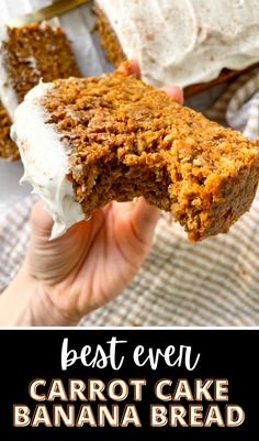 a person holding up a piece of carrot cake