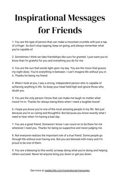 Inspirational Messages for Friends Printable Touching Message For A Friend, Meaningful Messages To Friends, Message To A Friend Friendship, Friendship Forever Quotes, Sweet Things To Say To Your Friend, Positive Messages For Her, Text About Friends, Beautiful Messages For Friends, Motivational Messages For Friends