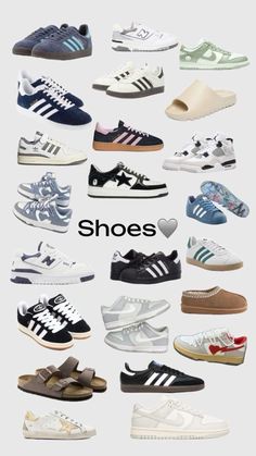 many different types of shoes are shown in this graphic style, with the word shoe on top