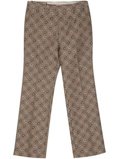 beige/brown cotton-wool blend signature Horsebit pattern patterned jacquard belt loops off-centre front fastening two side inset pockets two rear button-fastening jetted pockets straight hem long length Luxury Gucci Straight Leg Pants, Chic Gucci Pants For Formal Occasions, Luxury Gucci Workwear Bottoms, Chic Gucci Straight Leg Pants, Luxury Straight Leg Gucci Pants, Luxury Gucci Bottoms For Workwear, Luxury Gucci Bottoms For Work, Chic Gucci Formal Pants, Chic Gucci Pants For Work