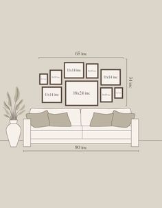 a drawing of a living room with couches and pictures on the wall