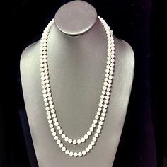 Fine Quality Japanese Saltwater Akoya Pearl Diamond Necklace 49" 18k White Gold 7 mm Certified $5,950 307927This is a One of a Kind Unique Custom Made Glamorous Piece of Jewelry!Nothing says, "I Love you" more than Diamonds and Pearls!This item has been Certified, Inspected, and Appraised by Gemological Appraisal LaboratoryGemological Appraisal Laboratory of America is a proud member of:- GIA Alumni Association- National Association of Jewelry Appraisers- International Consortium Gem-Testing Lab Classic Long Necklace For Weddings, Luxury Akoya Pearl Necklaces With Diamond Accents, Classic Long White Gold Necklace, Elegant Double Strand Long Necklace For Formal Occasions, Classic White Long Necklace As A Gift, Formal Double Strand Long Necklace, Classic White Long Necklace As Gift, Classic Long Necklace For Formal Occasions, Formal Single Strand Long Necklace