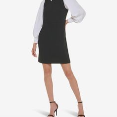 Tommy Hilfiger Scuba Crepe Twofer Dress, Zippered Closure In Back, Pockets. Elegant Tommy Hilfiger Dresses For Workwear, Chic Tommy Hilfiger Dresses For Work, Chic Tommy Hilfiger Mini Dress For Work, White Tommy Hilfiger Dress For Work, Tommy Hilfiger White Dress For Work, Elegant Black Tommy Hilfiger Dress, Chic Fitted Tommy Hilfiger Mini Dress, Fitted Tommy Hilfiger Sheath Dress, White Cotton Tommy Hilfiger Dress