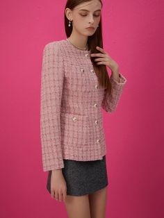 This is a modern and feminine jacket by IvanaHelsinki that is made out of high quality and sturdy material. With distinctive mood of the design and comfortable wear, you can style it for your modern daily outfit.- Clean round silhouette- Clean metallic buttons- Long length and classic design Chic Long Sleeve Tweed Jacket, Chic Pink Tweed Jacket For Spring, Chic Pink Tweed Outerwear, Chic Tailored Long Sleeve Tweed Jacket, Elegant Pink Tweed Outerwear, Pink Long Sleeve Tweed Jacket, Tailored Feminine Fall Blazer, Feminine Tailored Fall Blazer, Trendy Pink Tweed Outerwear