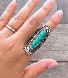 Beautiful Large Western Turquoise Oval Stone Statement Cuff Adjustable Ring. Burnished Alloy Silver Metal. Hypo Allergenic. Lead & Nickle Compliant. This Ring is Sure to Grab Your Attention. Affordable Price. Perfect for Those Who Love Western Style. Real Turquoise Jewelry, Native American Turquoise Ring, Turquoise Stone Ring, Silver Cuff Ring, Cactus Necklace, Cowhide Handbags, Ring Turquoise, Cuff Ring, Jewelry Statement