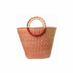 Straw Medium Tote Handbag 100% Toquilla straw with Bamboo handle. This material is known for it's quality and beauty. Each bag is entirely hand made, since the straw dye to the weaving of the bag and strap. Indulge in luxury with our Straw Medium Tote Handbag. Handmade with a delicate beige-rose straw, this tote features a chic bamboo handle for added comfort. Elevate any outfit with this exclusive and stylish accessory. - We ship with DHL Express. Shipping takes approximately 3 to 5 days to arr Palm Leaf Straw Bag With Bamboo Handle, Pink Top Handle Straw Bag For Daily Use, Eco-friendly Jute Bucket Bag With Bamboo Handle, Straw Bag With Bamboo Handle And Round Shape, Woven Jute Straw Bag With Round Handle, Chic Red Straw Bag With Braided Handles, Round Handle Woven Jute Straw Bag, Eco-friendly Bucket Bags With Bamboo Handle, Eco-friendly Crochet Bucket Bag With Bamboo Handle