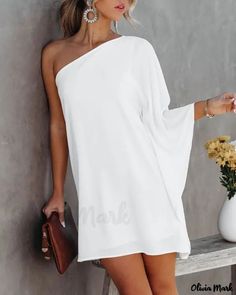 Color: white, Size: XL Loose Mini Dress, Casual White Dress, Party Dress Long Sleeve, Women Office, Statement Dress, Mini Robes, Dresses Elegant, White Party, Vestido Casual