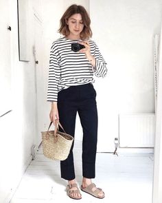 Fashion Me Now, Pijamas Women, Stripe Outfits, Striped Long Sleeve Tee, Neue Outfits, Instagram Outfits