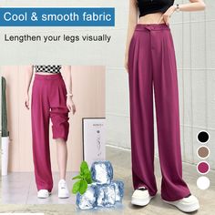 Woman's High waist wide leg pants Loose Pants Trendy Wide Leg Summer Dress Pants, Summer Trendy Wide Leg Dress Pants, Trendy Wide Leg Dress Pants For Summer, Non-stretch Full-length Wide Leg Pants, Baggy High-waisted Wide Leg Pants, Trendy Wide Leg Full Length Pants, High Waist Wide Leg Pants Solid Color, High Waist Wide Leg Pants With Loosely Fitted Hips, Trendy Solid Color Wide Leg Full Length Pants