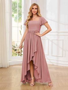 #color_Dusty Rose Satin Hoco Dress, Dusty Rose Bridesmaid Dresses, Stretch Satin Dress, Bridesmaid Dresses With Sleeves, Chiffon Bridesmaid Dresses, Party Dresses Online, Dusty Rose Dress, Black Bridesmaid Dresses, Prom Dress Shopping