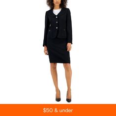 in stock Elegant Winter Career Skirt Suit, Tailored Career Skirt Suit With Buttons, Classic Skirt Suit With Button Closure For Office, Fitted Skirt Suit With Button Closure For Work, Classic Skirt Suit With Buttons For Career, Fitted Skirt Suit With Button Closure For Fall, Fitted Skirt Suit With Buttons For Office, Fitted Fall Skirt Suit With Button Closure, Classic Winter Skirt Suit With Button Closure