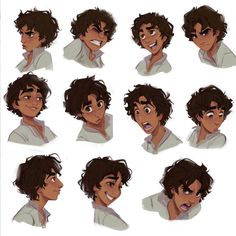 various poses of a boy with different facial expressions and hair styles, from the head to the chest