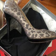 Shimmery Gold And Silver Leopard Print Heels By Brian Atwood, Never Worn. Purchased From Saks. Comes With Box And Dust Bag. Formal Glitter Leather Heels, Brian Atwood Heels, Brian Atwood Shoes, Leopard Print Heels, Brian Atwood, Gold And Silver, Silver Gold, Leopard Print, Dust Bag