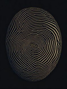 an image of a fingerprint in the middle of a black background with gold lines