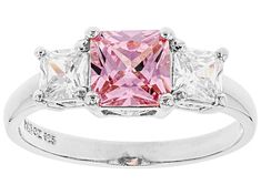 Bella Luce ® pink and white diamond simulants 2.75ctw square, rhodium over sterling silver ring. Measures approximately 0.75"L x 0.25"W and is not sizeable. The diamond equivalent weight is 2.02ctw. Pink Sterling Silver Diamond Ring With Accent Stones, Pink Diamond Rings With Square Cut, Pink Diamond Square Cut Rings, Square Cut Pink Diamond Ring, Cubic Zirconia Jewelry With Square Cut Accent Stones, Square Cut Cubic Zirconia Jewelry With Accent Stones, Pink Diamond Ring With Vs Clarity In Sterling Silver, Pink Sterling Silver Diamond Ring With Vs Clarity, Pink Diamond Ring In Sterling Silver With Vs Clarity