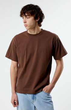 Experience comfort throughout the week with The PacSun Premium T-Shirt. Boasting a classic crew neckline, short sleeves, and a regular fit, its soft premium cotton fabrication ensures a luxurious feel that complements your daily style effortlessly.


	Crew neckline
	Short sleeves
	Regular fit
	50% Cotton, 50% polyester
	Machine washable
	Model is wearing size medium
	Model Measurements: 6'3” Height, 30" Waist, 39” Chest Men Tshirt Aesthetic, Classic Brown Cotton T-shirt, Casual Brown Crew Neck T-shirt, Classic Brown Crew Neck T-shirt, Classic Brown T-shirt For Summer, Relaxed Fit Brown Shirt With Crew Neck, Brown Relaxed Fit Crew Neck Shirt, Brown Cotton Crew Neck T-shirt, Basic Brown Short Sleeve Shirt