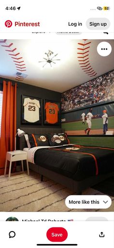 a baseball themed bedroom is featured on the pinterest app