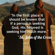 two people standing in the middle of a field with a quote from st john of the cross