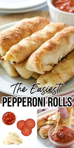 the easyest pepperoni rolls recipe is made with bread, cheese and marinara sauce