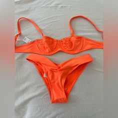 Brand New Top And Bottom. Perfect Color For Summer! Bra Is A Size 34a And The Bottoms Are A Size Small #Summer #Swim #Aerie Orange Underwire Swimwear For Beachwear, Orange Underwire Beachwear Swimwear, Summer Tankini With Padded Underwire Cups, Orange Underwire Swimwear For Pool, Summer Underwire Tankini For Beach Party, Orange Underwire Swimwear For The Beach, Summer Underwire Swimwear For Beach Party, Orange Lined Swimwear For Vacation, Summer Underwire Swimwear