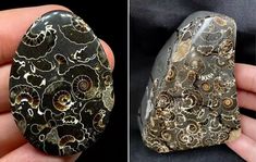 two pictures of rocks with different designs on them