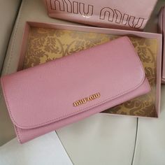 Nwot Miu Miu Pink Wallet. Never Used. Shelf Life. Barely Visible Box Mark On A Tiny Area. In Great Condition In All Aspects. Comes With Authenticity Card, Original Box And Bag. Luxury Pink Pouch Wallet, Designer Pink Wallets With Removable Pouch, Pink Wallets For Daily Use With Dust Bag, Pink Evening Bags With Card Slots, Evening Pink Bags With Card Slots, Pink Luxury Wallets For Everyday Use, Pink Clutch For Formal Occasions, Elegant Blush Rectangular Wallet, Designer Pink Wallet For Daily Use