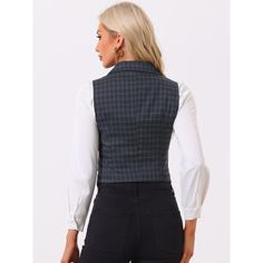 It's a plaid vest with a cinched waist and a handkerchief hem detail. The design is delicate. And the collared v-neck is comfortable for you to wear all day long and draw out your neckline. Matched with blazer outwear adding an urban edge, matched shirts for the professional look, or just over a big poet-type shirt for the 1950s or the Renaissance Fair, this vest can always bring you a surprise. Suitable for working office, formal occasions, casual daily, waitress, concert, wedding, themed parti Chic Single-breasted Vest With Lapel Collar, Spring Single-breasted Vest With Lapel Collar, Elegant Single Breasted Button-up Vest, Retro Fitted Vest With Button Closure, Fitted Plaid Cotton Vest, Concert Wedding, Womens Tailored Suit, Working Office, Summer Vest