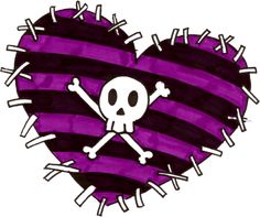 a purple and black heart with a skull on it