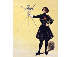 a woman holding two pairs of scissors in one hand and an arrow in the other