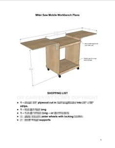 the measurements for a mobile workbench plans are shown in this diagram, with instructions to