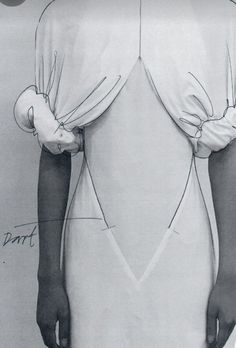 a drawing of a woman's back with her hands on her hips, wearing a white dress