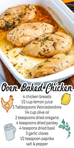 the recipe for chicken baked in a casserole is shown