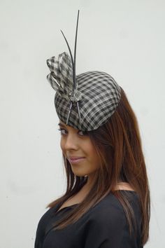 "My hats are 100% handmade using traditional milinery techniques and the highest quality fabrics and details. Moulded on one of my favorite \"Kate Middleton\" hatblocks. Make a statement with this fabulous piece, easy to wear on comb as you can see you can wear it any place on the head you like . This one has the colors \"Comte\"8502-B (almost black) and \"Raphia\" 0803-Y26R if you want this in your own colors or on a aliceband? allmost everything is posible we can comunicate with \"ral \" color Elegant Beige Flat Cap, Elegant Handmade Cap Style Hat, Elegant Handmade Cap Hat, Handmade Black Hat For Kentucky Derby, Handmade Adjustable Hats For Races, Handmade Black Mini Hat With Short Brim, Hat Blocks, Diy Store, Ral Colours