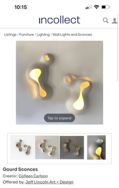 the website for lighting company incollect is shown in white and yellow colors, with three