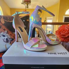 These Nine West Sandals Have A 3 Inch Heel And Are Comfortable Due To The Platform At Ball Of Foot. So Beautiful In Person. New And Never Worn.Size 7 1/2 Iridescent Heels For Formal Summer Events, Summer Formal Iridescent Heels, Iridescent Open Toe Heels For Party, Iridescent Sandals For Summer Parties, Iridescent Round Toe Heels For Party, Summer Party Iridescent Sandals, Iridescent Open Toe Sandals For Party, Iridescent Open Toe Heels For Spring, Iridescent Round Toe Synthetic Heels