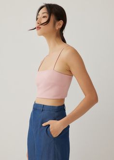 Jaelia Crop Camisole Top | Love, Bonito US Pink Bra Friendly Cami Tank Top, Pink Bra-friendly Cami Tank Top, Casual Tops With Delicate Straps And Structured Fit, Fitted Camisole Top With Adjustable Straps, Fitted Sleeveless Bra-friendly Tank Top, Pink Fitted Sleeveless Top, Fitted Sleeveless Top With Delicate Straps, Fitted Spaghetti Strap Top With Adjustable Straps, Bra-friendly Pink Cami Top