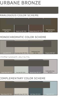 the color scheme for urban bronze is shown in different shades and sizes, including brown, gray