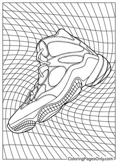 a coloring page with a shoe in the middle