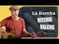 a man playing an acoustic guitar with the words la bambooa written in front of him