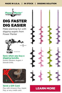 an advertisement for powerplugner's big faster dig easer with instructions