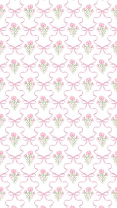 a pattern with pink flowers and bows