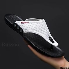 Russoo - Mens Non-slip Comfort Outdoor Sandals: Rubber Sole & Fabric Uppers Flip Flops, Ideal for Summer Casual Wear Breathable Slip-on Summer Slippers, White Slip-ons With Rubber Sole For Summer, White Slip-ons With Textured Footbed For Summer, Breathable Slip-on Slippers For Summer, Summer Breathable Slip-on Slippers, Synthetic Slip-ons For Summer Beach, White Non-slip Slip-ons For Summer, Summer Breathable Synthetic Slip-ons, Summer Beach Slip-ons Made Of Synthetic Material