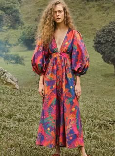 Farm Rio Apparel Farm Rio | Tie Dye Forest Maxi Dress Look Boho Chic, Glamorous Party, Tie Dye Maxi Dresses, Tie Dye Maxi, Moda Vintage, Pink Maxi Dress, Farm Rio, Maxi Dress With Sleeves, Dress Details