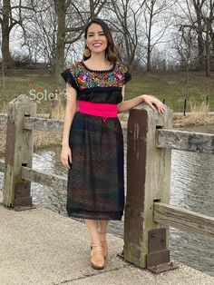 This Beautiful Embroidered Dress is handmade on a Loom. The material is thick and durable and it has lace details. The beautiful embroidered details around the collar are embroidered with silk thread. Purchase the shoes modeled here: https://www.etsy.com/es/listing/830412617/tacon-artesanal-de-bloque-zapato?ref=listings_manager_grid Traditional Lace Dress With Floral Embroidery, Traditional Embroidered Lace Dress, Festival Embroidered Lace Dress, Embroidered Lace Festival Dress, Bohemian Multicolor Lace Dress, Traditional Pink Lace Dresses, Mexican Bridesmaid Dresses, Frida Kahlo Dress, Mexican Style Dresses