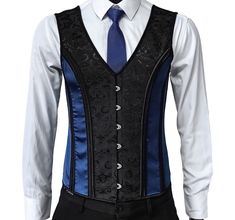 Gothic Fitted Vest For Costume Party, Fitted Gothic Vest For Costume Party, Fitted Wedding Vest, Gothic Fitted Vest For Costume, Elegant Fitted Vest For Costume Party, Fitted Blue Vest For Party, Fitted Sleeveless Vest For Wedding, Gothic Fitted Vest Corset, Fitted Vest Corset For Party