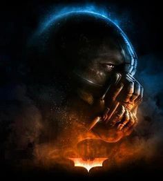 the dark knight rises movie poster with batman holding his fist up to his face and looking down