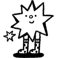 a black and white drawing of a star standing on top of a pile of stars