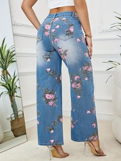 Spring Ripped Wide Leg Jeans, Spring Non-stretch Ripped Flare Jeans, Spring Ripped Denim Blue Pants, Ripped Denim Blue Pants For Spring, Spring High Waist Ripped Jeans, High Waist Ripped Jeans For Spring, Ripped High Waist Jeans For Spring, Spring Medium Wash Ripped Pants, Spring Ripped Medium Wash Pants